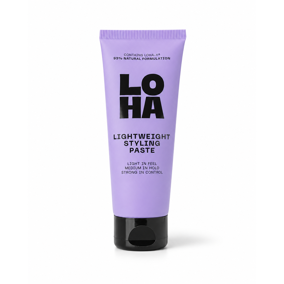 Purple tube of LOHA Lightweight Styling Paste on a white background
